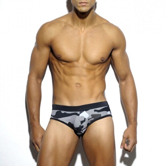 Men's speedo camouflage flattering fit swim briefs swimwear Gray Size S - Picture 1 of 4